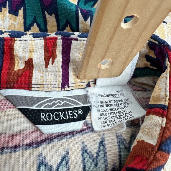 VTG Rockies Shirt Womens L Southwestern Print Rodeo Cowboy Button Up Western Top - Picture 6 of 13